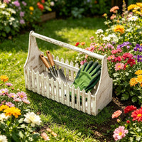 Garden Tool Basket with Handle Distressed Wooden Container with Handle Lightweight Tote for Patio
