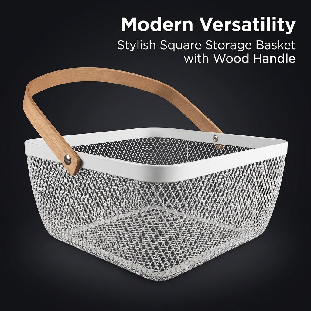 Kitchen Storage Baskets for Shelves with Handle, Metal Wire Fruit for Pantry Organisation, Shallow Design for Easy Access