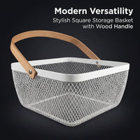 Kitchen Storage Baskets for Shelves with Handle, Metal Wire Fruit for Pantry Organisation, Shallow Design for Easy Access