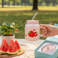 Ceramic Fruit Mug with Lid, Straw, and Handle - 400ml Cute Aesthetic Water Cup