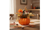 Pumpkin with Faux Leaves Harvest Fake Pumpkins Compact Decoration for Thanksgiving