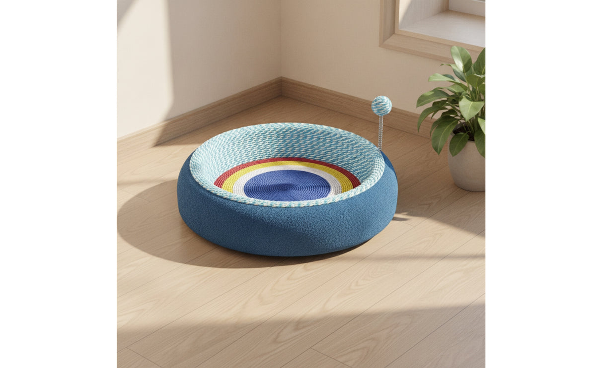 Woven Cat Scratcher Bed with Ball Toy Textured Cat Scratcher Bed Interactive Pet Supply Comfortable for Playful Cats, Living Room, Apartment