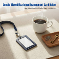 Leather Holder, Double-Sided Transparent ID Holder with Lanyard, Business Design, Customizable