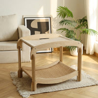 Cat Hammock Bed Multi-Level Wood Stand with Woven Rattan Sleeping Nest, Hammock Indoor Cooling Mat for Cats, Sturdy Resting Play Area
