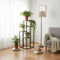 Minimalist Design Wrought Iron Flower Pot Rack Strong Bearing Capacity Multi Tier Plant Stand Anti-Slip Feet Wrought Iron Display Rack Rustproof for Patio