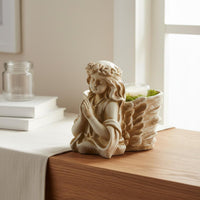 Antique Design Praying Angel Planter Handicraft Look Angel Extended Side Flower Pot Weather Resistant Cherub Garden Pot for Gardeners