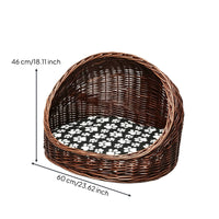 Domed Wicker Pet Bed Handwoven Rattan Pet Basket Breathable Furniture Sturdy for Small Dogs