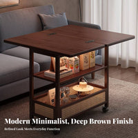 Multi-Functional Folding Coffee Table Foldable Design Sofa Side Table Space Saving Rotating Laptop Desk Cart Vintage Design for Apartment Dwellers, Home Office Workers, Homeowners, Small Areas, Bedroom, Balcony, Entryway