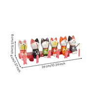 6 Pieces Hand-Painted Cat Statue with Fishing Rod Cute Wooden Cat Figurine Charming Desktop Decoration Compact for Nursery
