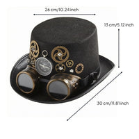 Compass Ornament Top Hat with Goggles Smooth Dark Finish Steampunk Top Hat
