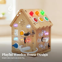 Hands-on Learning Busy House Toy Early Learning Hands-on Learning Busy House Natural Wood Finish Wooden Sensory Toy LED Lights for Children