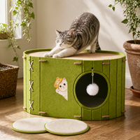 Multi-Layer Felt Cat Cave Bed with Scratching Post for All Seasons