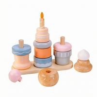 Wooden Dessert Stacker Pastel Colors Wooden Ice Cream Toy Imaginative Role Play Children's Activity