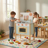 Wooden Play Kitchen Storage Shelf Toy Kitchen Set Interactive Knobs Young Cooks Playset