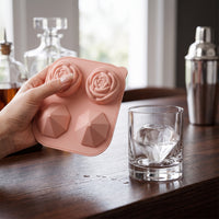 Diamond Rose Ice Ball Mold for Whiskey and Cocktails, 4-Cavity Silicone Ice Cube Tray for DIY Valentine's Day Drinks