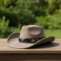 Suede Cowboy Hat Creased Crown Cowboy Hat with Concho Western Classic for Men, Festivals, Concerts