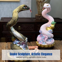 Snake Sculpture, Resin Figurine, Office & Living Room Decoration, Chinese Artistic Design