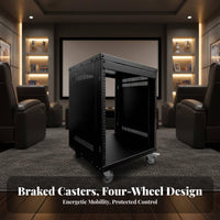 12U Unobstructed Frame Rolling Rack Conventional 19unit Mount Network Cabinet sturdyDuty Apparatus Storage for Audio Professionals, Musicians