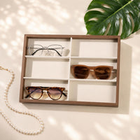 Divided Interior Wooden Eyeglass Display Box Lined Insert 6-Compartment Display Box Rectangular Easy to See