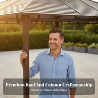 Galvanized Steel Roof Gazebo Waterproof Rigid Top Gazebo Weather-Resistant Galvanized Steel Canopy for Homeowners, Families, Backyard, Deck, Poolside