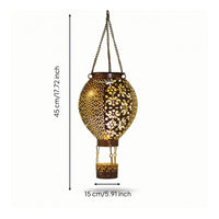 Outdoor Hot Air Balloon Solar Lantern Hollow Cutout Hot Air Balloon Hanging Lantern Decorative Metal for Garden, Patio, Porch, Balcony