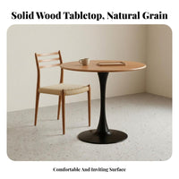 Rounded Edges Retro Round Coffee Table Easy to Clean Walnut Finish Kitchen Table High Load Capacity Stain Resistant for Cafe Owners, Apartment Dwellers, Milk Tea Shop, Restaurant, Breakfast Nook, Living Room