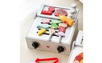Wooden BBQ Oven Playset Interactive Play Wooden Oven Toy Develops Fine Motor Skills for Kids, Preschoolers
