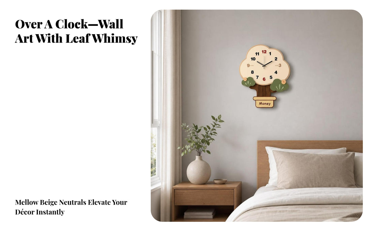 Decorative Tree Shaped Wall Clock | Non-Ticking noiseless mechanism, Wall Clock with Arabic Numerals, for Children's Room
