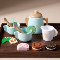 Wooden Tea Set Child Centered Toy Tea Set with Tray Educational for Kids, Playroom