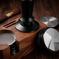 Solid Wood Coffee Tool Holder with Accessories Space-Saving Espresso Tamping Station Wooden Espresso Tools Storage Elegant for Baristas, Kitchen Countertops, Cafes