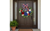Festive American Flag Wreath Easy to Hang Independence Day Wreath Floral Accents Seasonal Decor Ribbon Bow for Entryway, Porch