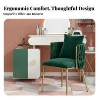 Modern Luxury Design Scalloped Back Seat Golden Tapered Legs Woven Back Armchair Soft and Comfortable Vanity Stool Ergonomic Curved Backrest for Adults, Home Decorators, Salon Owners, Bedroom, Dressing Room, Reception Area