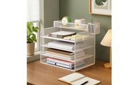 Desktop Organizer with Pen Holder 4-Tier Desk Organizer with Pen Holders Comprehensive Mesh Document Holder for Professionals, Classroom