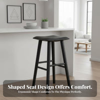 Wabi-Sabi Aesthetic Backless Wooden High Stool Sturdy Construction Wooden Saddle Seat Stool Stable Frame Counter Height Chair Built-in Footrest for Cafe Owners, Homeowners, Adults, Home Bar, Restaurant, Kitchen Island, Dining Room