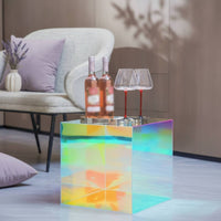 Acrylic Side Table Compact Iridescent Table Space-Saving Furniture for Bedroom, Living Room