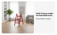Foldable Design Folding Step Ladder Space Saving Triangular Frame Ladder Wide Pedals Multi-Step Climbing Stool Sturdy Construction for Homeowners, Seniors, DIY Enthusiasts, Indoor, Kitchen, Garage, Library