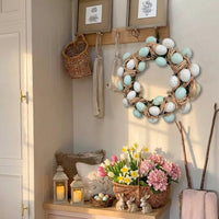 Easter Egg Wreath, Raffia Egg Wreath Rustic Design Easter Egg Wreath Handcrafted Hanging Ornament for Holiday Decorators, Homeowners, Entryway, Wall, Window Display