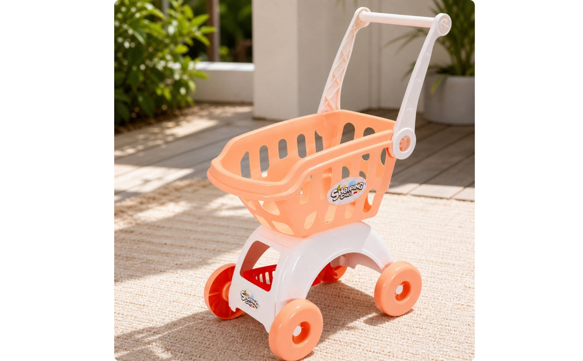 Children's Play Trolley Cart Shopping Cart Playset Compact for Kids