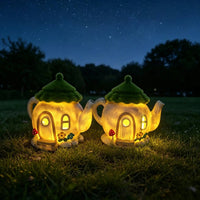 Miniature Fairy House Resin Fairy Garden House with Moss Roof Lighted Mini Cottage Forest for Hobbyists, Gardeners, Micro Landscape, Patio