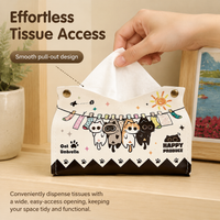 Waterproof Tissue Box Cover, White Leather Tissue Box Holder with Cartoon Print, 24x20x17.5cm Pull-Out Tissue Holder for Car, Living Room, Bathroom