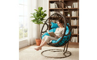 Cushioned Hanging Egg Chair with Stand Suspended Egg Chair with Stand Comfortable Comfy for Balcony