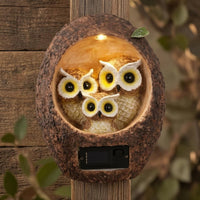 Bark-Textured Solar Tree Stump Light Warm LED Owl Stump Lamp Hollow Solar Owl Garden Light Decorative for Yard