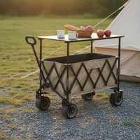 Portable Foldable Camping Wagon 360° Rotating Wheels Collapsible Outdoor Utility Carrier Large Capacity Heavy Duty Folding Wagon Steel Frame for Picnic, Gardening, Beach, Shopping