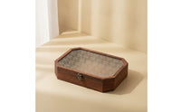 Wooden Box with Glass Lid Hinged Desktop Organizer with Glass Lid Dust-Proof