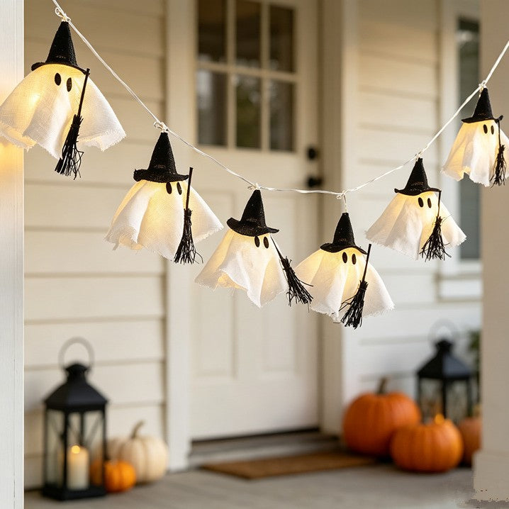 Halloween Glowing Ghost Decoration with Witch Broom