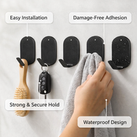 Carbon Steel Wall Hooks 5 Pack, Heavy Duty Adhesive Wall Hooks No Drill for Kitchen , Damage Home Storage Organizer for Apartment Decor