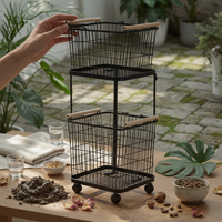 Rolling Laundry Basket Cart Breathable Two-Tier Laundry Cart Space-Saving