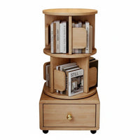 360° Rotating Design Revolving Book Universal with Drawer Space-Saving Multi-Level Bookcase with Drawers Versatile Use Bookshelf Modern Aesthetic for Apartment Dwellers, Homeowners, Bedroom, Small Areas, Study Room, Home Office