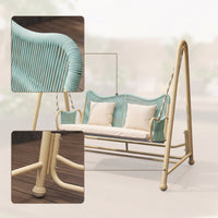 Cushioned Double Swing Chair with Canopy Freestanding Rattan Hanging Chair with Stand Weather-Resistant Furniture Long-Lasting for Couples, Balcony