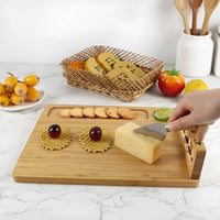 6 Pieces Bamboo Cheese Board and Knife Set Easy to Clean Stain Resistant Meat and Cheese Board Platter with Cutlery